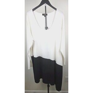 NENE LEAKES Black & White Colorblock Asymmetric Long Sleeve Knit Tunic Top SZ 2X